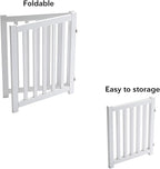 LZRS 2-Panel Wooden Free Standing Foldable Dog Gate Indoor – Solid Hardwood 24" High, Step-Over Safety Pet Gate for Doorways, Stairs & Small Spaces - Indoor Use, White