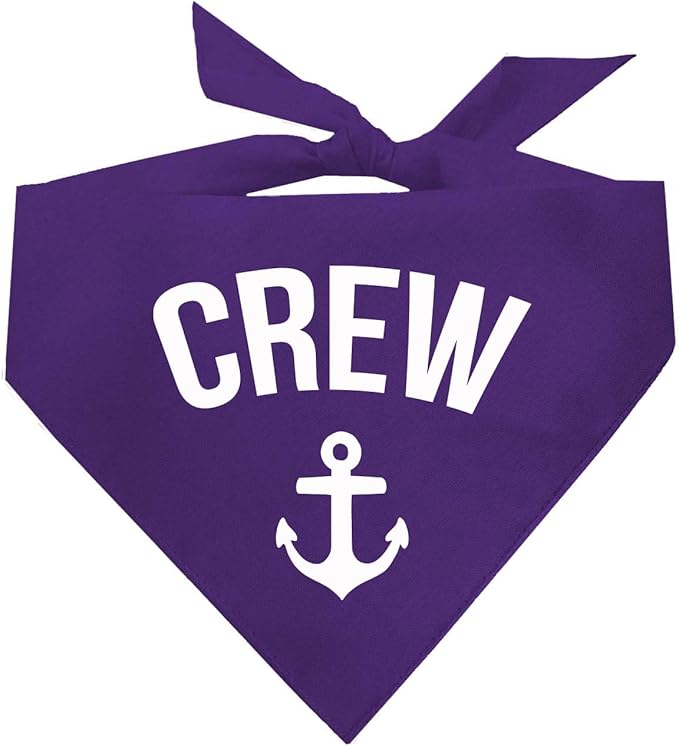 Crew with Anchor Dog Bandana | 100% Cotton | Made in USA | Boat & Fishing | Captain | Beach & Lake | Summer | Outdoors | Father's Day |Purple, One Size (265)