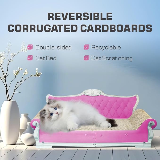 Sofa Shaped Cat Scratching Boards,Cat Scratcher Couch,Extra Large Cat Scratcher Bed 27.5inch for Large Cats Multi-Cats with Catnip(Pink)