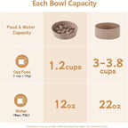 Ceramic 1.2 Cup Raised Slow Feeder Dog Bowl Set, Elevated 6.1inch Bowl and 7.3inch Slow Pet Food Dish with Wooden Stand for Small and Medium Dog (2 x Brown Coffee+ Stand)