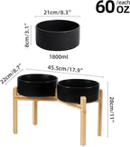 Ceramic Raised Double Bowls Set with Stand, Food & Water Bowls for Large Breed Dogs, Weighted Dog Dishes, Pet Bowl(8.2'',60OZ, Black)