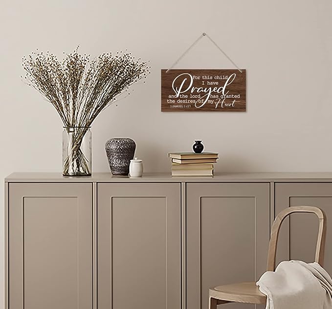 1 Samuel 1:27- For This Child I Have Prayed Inspirational Quote Wood Decor Sign, Bible Verses Decor Signs, Hanging Printed Wooden Plaque Decor, Gift for Nursery Girls Boys Room Decor 12x6 inch