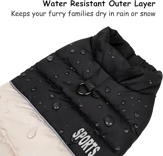 Dog Winter Puffer Jacket, Warm and Water-Resistant Coat with Leash Ring, Stylish Color Block Design for Small to Medium Dogs (Beige, XX-Large)