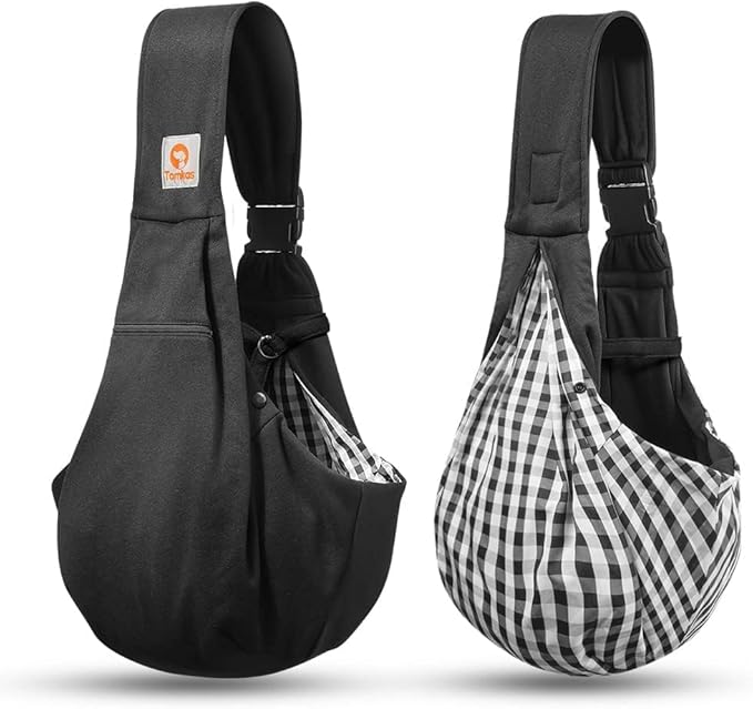 Tomkas Small Dog Sling Carrier - Cat Sling Carrier - Adjustable Strap & Zip Pocket - Suitable for Puppies (Black)
