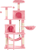 Cat Tree 60.63 inches Cat Tower for Indoor Cats, Multi-Level Cat Condo Furniture with Scratching Posts, Plush Perches, Activity Center with Cozy Basket & Hammock for Cats (Pink)