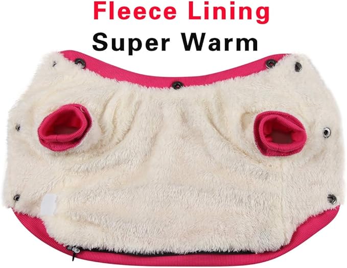 Fleece Lined Dog Coat with Detachable Hood and Detachable Hind Legs,Warm Puppy Jacket in Winter(Pink&Grey XL)