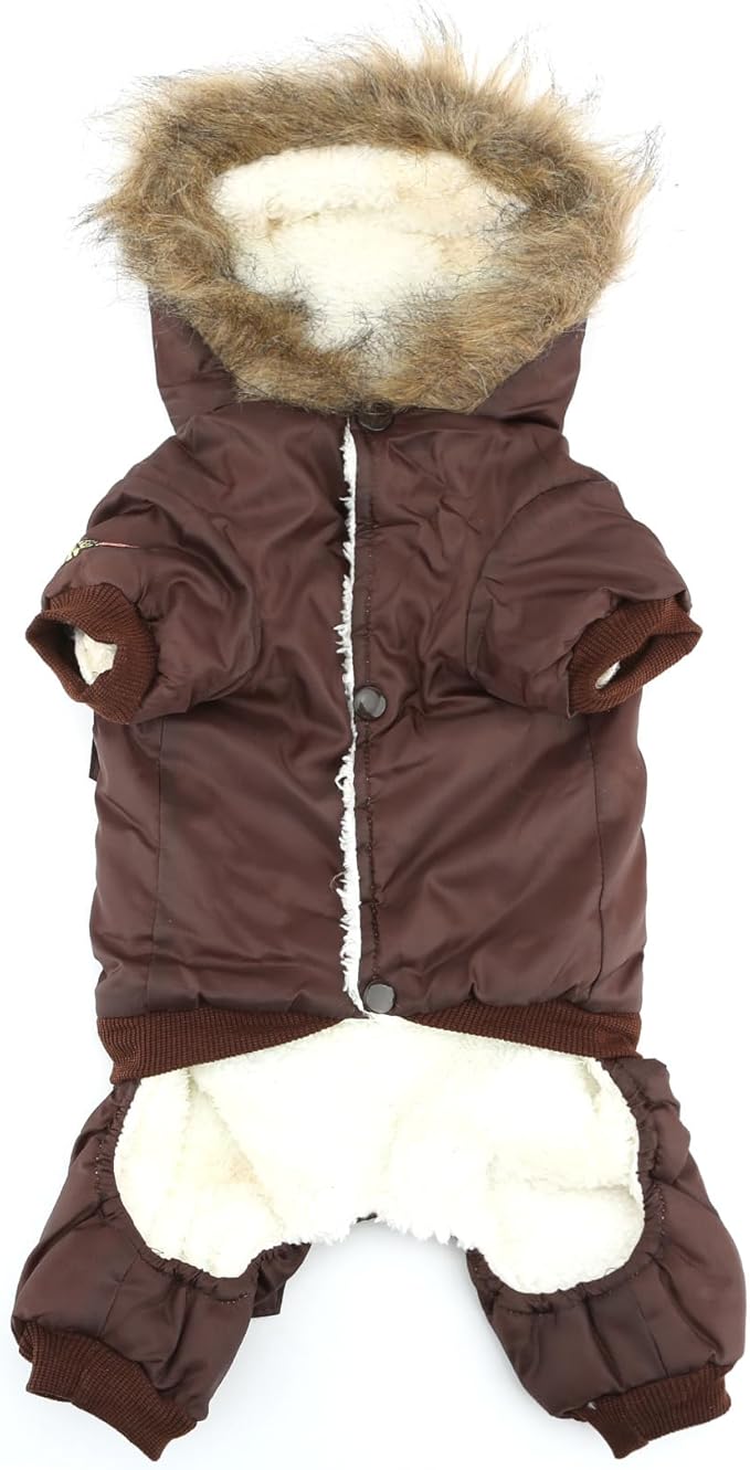 ZUNEA Padded Waterproof Small Dog Winter Jumpsuit Pet Puppy Jacket Coat Fleece Warm Snowsuit Airman Chihuahua Yorkie Outfits Clothes Apparel Brown XS