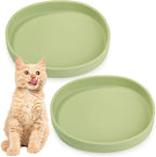 BNOSDM Silicone Cat Bowl 2 Pcs Non-Slip Cat Dish for Dry Food and Wet Food Shallow Relief Whisker Fatigue Pet Bowls Plates Set for Cats Dogs, Green
