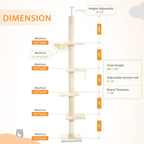 Cat Craft Floor to Ceiling Cat Tree,5 Tiers Tall Cat Tower with Adjustable Height(98-110),Skinny Ceiling Cat Tree with Cozy Hammock,Sisal Scratching Posts,Platforms,and Hanging Balls for Large Cats