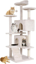 Cat Tree 54 Inch Cat Condo Stand House Multi-Level Cat Tower Durable Cat Scratching Post & Cozy Fun Indoor Cat Jumping Platform Kitty Activity Center with Furry Ball Toys for Cats, Beige
