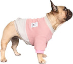 iChoue Pet Dog Crewneck Sweater Color Block Pullover Winter Warm Clothes for English Bulldog Boston Terrie - Pink and Grey/Large Plus