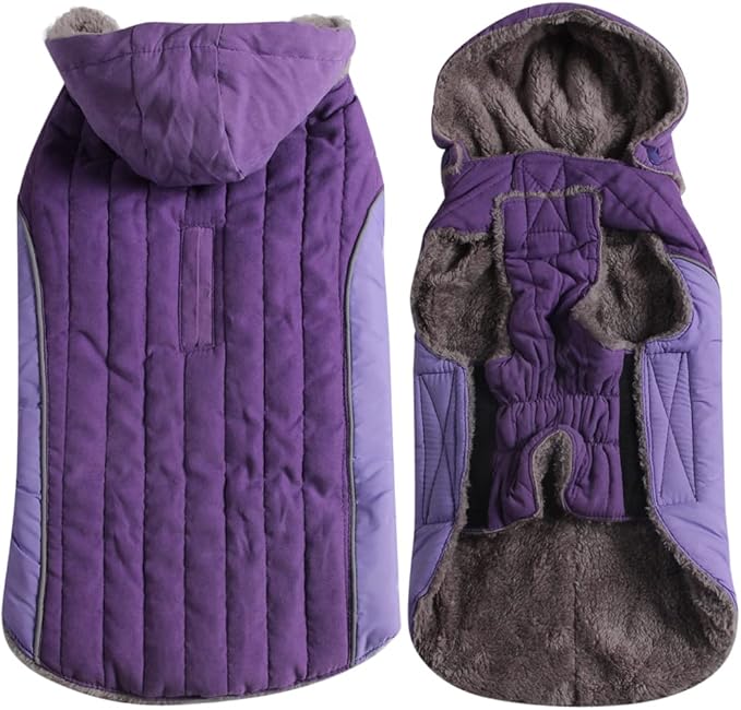 Fleece Dog Hoodie for Small Dogs Super Warm Puppy Jacket for Cold Winter Dog Coats,Purple S