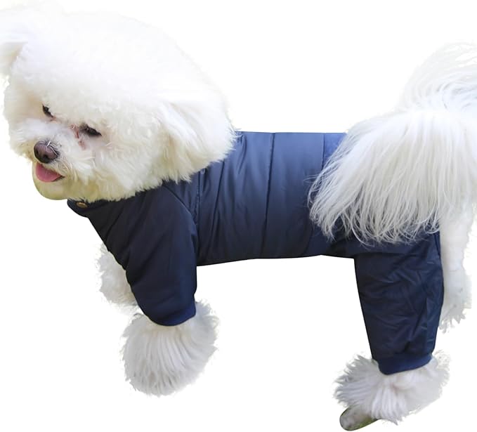 Fleece Lined Dog Coat with Detachable Hood and Detachable Hind Legs,Warm Puppy Jacket in Winter(Blue XS)