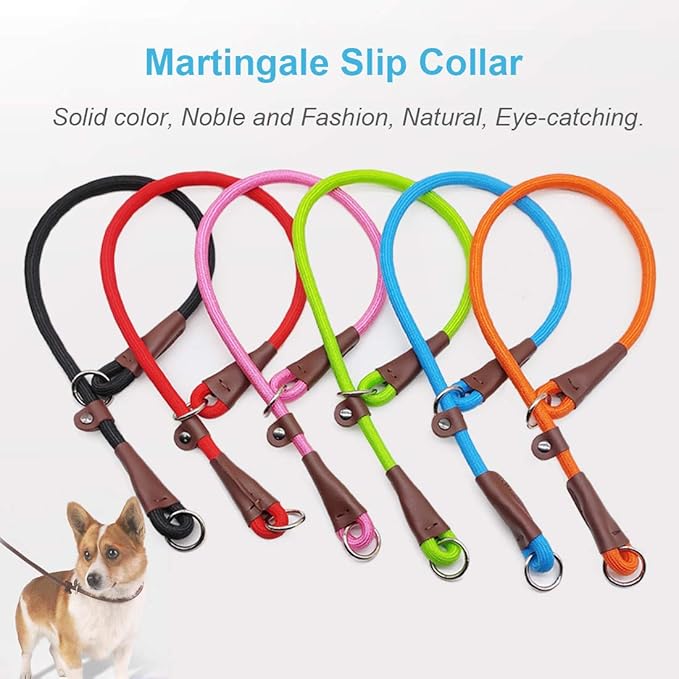 MayPaw Slip Collar Nylon Rope Adjustable Collar for Dog Training- No Pull Round Martingale Dog Collars for Small Medium Large Dogs (20" x 1/4", Orange)