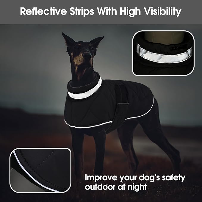 KAMA BRIDAL Dog Winter Coat Warm Padded Puppy Jacket Windproof Water Resistant Clothes for Small Medium Large Pets Christmas Sweater Outfit Vest(Black, 3XL)
