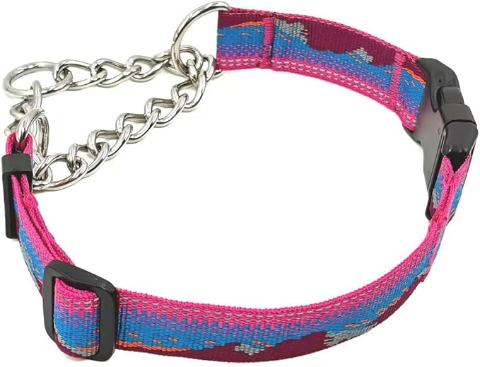 Martingale Dog Collars with Stainless Steel Chain, Reflective No Pull Walking Training Collar with Quick Release Buckle, Adjustable Slip Chain Nylon Dog Collars for Small Medium Large Dogs