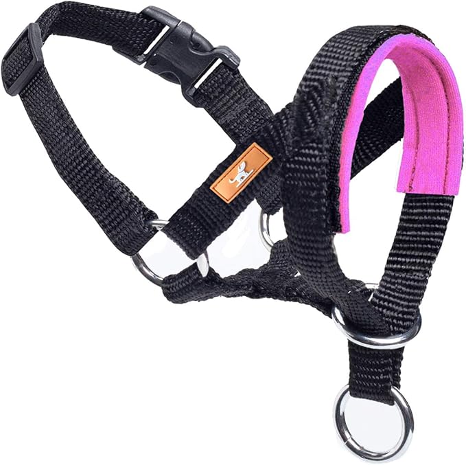 Dog Head Collar, Fabric Padded Head Collar for Dogs to Prevent Pulling, Adjustable Dog Head Harness (L,Pink)