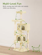Cat Tree Tower 53 inch - Multi-Level Indoor Activity Center with Sisal Scratching Posts, Condo, Plush Perch & Hanging Toys for Large Cats (Beige)