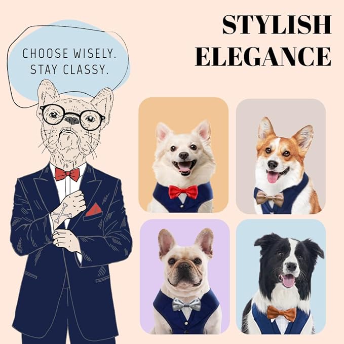 AVERYDAY Dog Tuxedo for Wedding Outfit, Dog Suit and Tie Costumes for Birthday, Halloween, Cosplay, Christmas Party, Pet Formal Wear with Bowtie, Tux for Small Dogs, Chihuahua, Bichon, Maltese, Cats