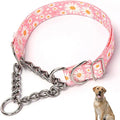 Choke Chain for Dogs,Martingale Dog Collar for Large Dogs,Training Escape Proof Heavy Duty Dog No Pull Dog Collar for Medium Large Pet Boy Male Dogs,Pink Daisy L