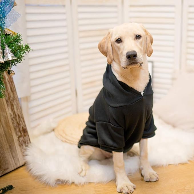 KOOLTAIL Dog Hoodie for Large Medium Small Dogs, Soft and Warm Pet Sweater with Leash Hole and Pocket Boy Girl, Puppy Fall Winter Jacket Clothes, French Pitbull Cold Weather Coat Sweatshirt, Black L