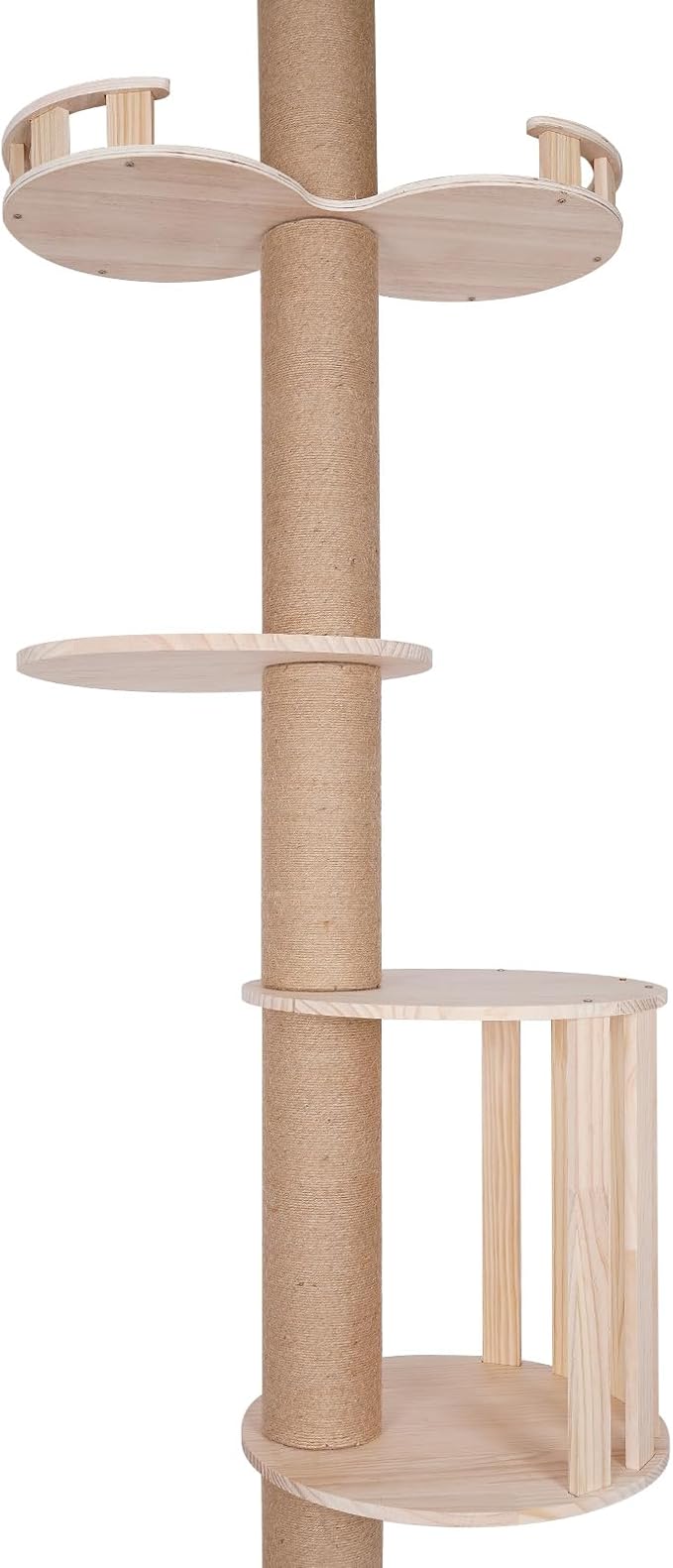 Cat Climbing Tower, Wood Cat Tower Tree Wall with Sisal Scratching Climbing Posts, Load Capacity 44lbs, 100.4-104.3In Adjustable Tall Cat Activity Tree for Living Room, Bedroom