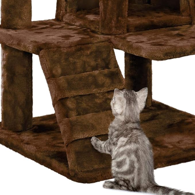 Topeakmart 54in Cat Tree, Cat Tower w/Large Cat Condo Scratching Posts and Perch, Cat Stand House Furniture, Brown