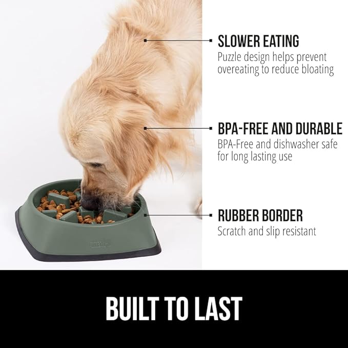 GORILLA GRIP Patented BPA Free Slow Feeder Dog Bowls, Interactive Puzzle Toy for Dogs and Cats Food Training Enrichment, Keeps Pets Busy and Prevents Puppy Overeating, Small Breeds, 1 Cup, Sage Green
