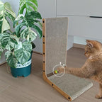 Large Cat Scratcher & Scratching Post, 27.6" Tall L-Shape Cat Scratch Board & Pad for Indoor Cats, Leans Against Wall & Sofa, High-Strength Cardboard with Bell, Catnip & Teaser Wand
