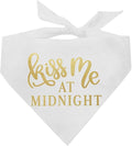 Kiss Me at Midnight Dog Bandana | 100% Cotton Adjustable Triangle | Made in USA | New Year's Eve | Celebration | Cheers to 2026 |White, One Size (357)