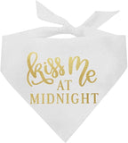 Kiss Me at Midnight Dog Bandana | 100% Cotton Adjustable Triangle | Made in USA | New Year's Eve | Celebration | Cheers to 2026 |White, One Size (357)