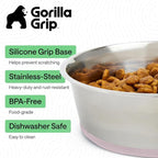 GORILLA GRIP Dog Bowls, Food Grade 304 Stainless Steel, Holds 8 Cups Each (64 fl oz) Food and Water Bowl for Feeding Dogs and Cats, Dishwasher Safe, Rust Resistant, BPA Free Rubber Base Set of 2 Pink