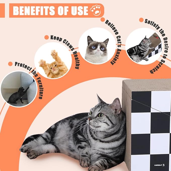 FluffyDream Cat Scratching Board with Ball, Triangle Cat Scratching Cardboard, Multiple Scratching Angles, 2-in-1 Scratching Lounge Bed, Recyclable and Durable, Furniture Protector, Black and White