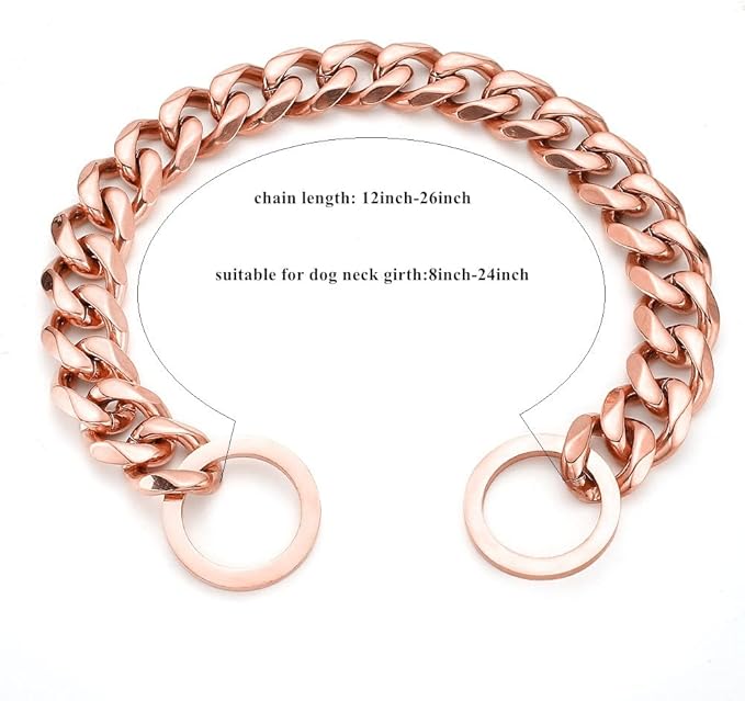 Rose Gold Dog Chain Collar 11mm/15mm/19mm Stainless Steel Cuban Link Chain Collar for Small Medium Large Dogs(19mm,16inch)