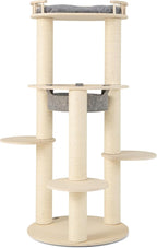 Tangkula Wood Cat Tree, 59 Inch Multi-Level Cat Tower with Top Padded Perch, Hammock, 3 Platforms & Sisal Scratching Posts, Large Modern Cat Tree Tower for Indoor Cats Kittens (59 Inch)