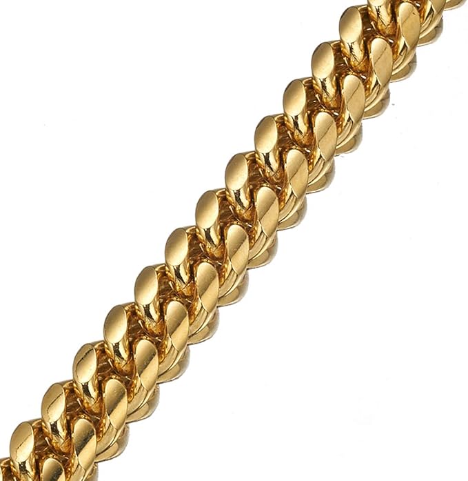 Strong 18K Gold Plated Dog Chain Collar Stainless Steel Width 10mm,12mm,15mm,18mm Cuban Link Choke Collar for Dog's Training,Daily Use (15mm,16inch)