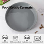 Fun Elements Shallow Dog Bowls, 8" Ceramic Dog Food Plate for Small and Medium Breeds, Non-Slip, Flat and Wide, Dishwasher Safe, Suitable for Puppies and Kittens (Grey)