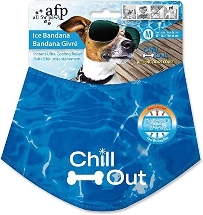 ALL FOR PAWS Cooling Bandana for Dogs, Blue, M(Neck Girth 38-46 cm), Dog Collar