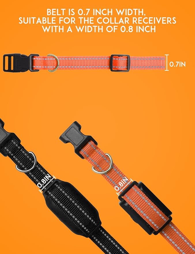 PaiPaitek Replacement Shock Collar Strap with Metal Ring, Reflective Nylon, Black/Orange, 3/4 Inch x 28 Inch, Compatible with Multiple Training Collars, 2 Packs