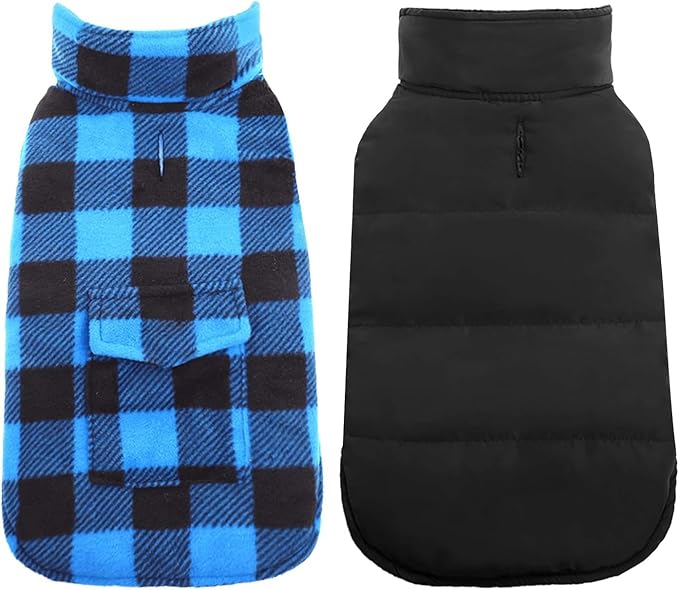 Kuoser Dog Winter Coat, Windproof Dog Fleece Jacket British Style Plaid Cold Weather Doggie Vest Coats, Reversible Cozy Warm Puppy Clothes Pet Apparel for Small Dogs XS