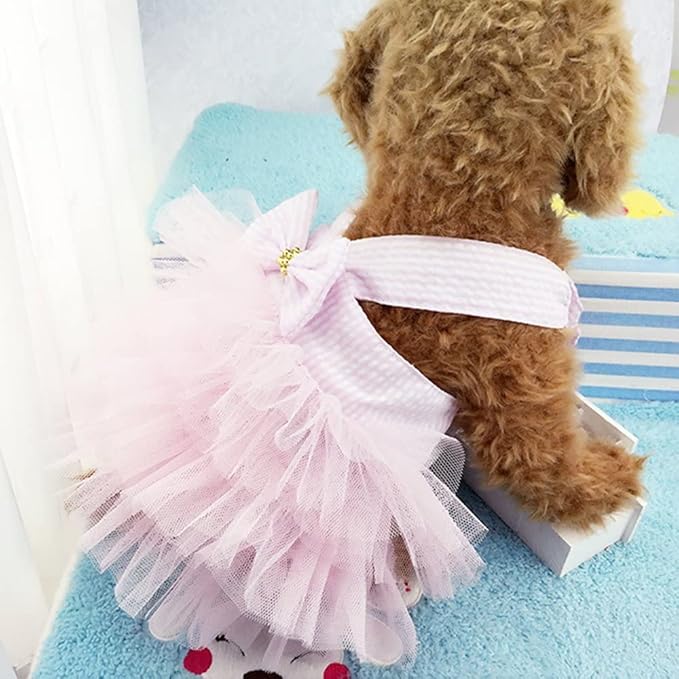Dog Dresses, Fashion Pet Dog Clothes, Striped Mesh Puppy Dogs Princess Dresses (Pink/Blue/Denim(3pack), X-Large)