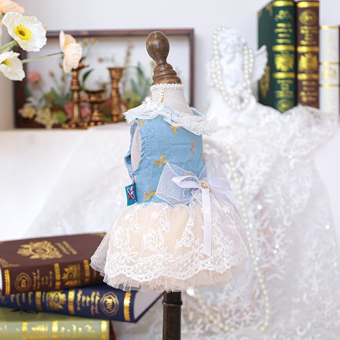 Fashion Sweet Puppy Dog Blingbling Princess Skirt Pet Dog Lace Cake Camisole Tutu Dress I-Blue XL