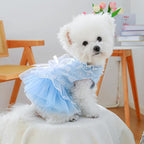 Fashion Sweet Puppy Dog Blingbling Princess Skirt Pet Dog Lace Cake Camisole Tutu Dress F-Blue M