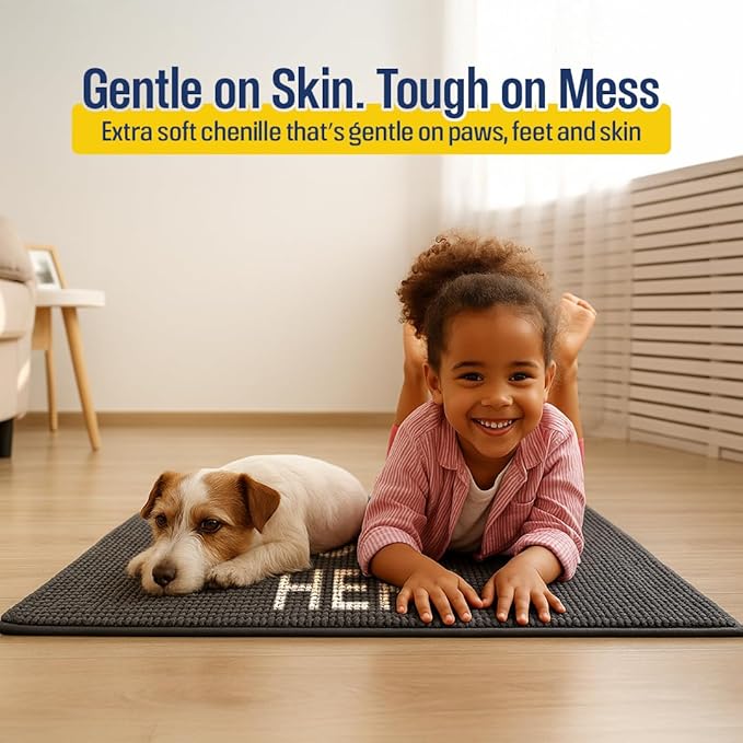 Muddy Mat® Absorbent Microfiber Door Mat and Pet Rug, Non Slip Washable Chenille Indoor Outdoor Entry Rug - The Grandkids Spoiled Here Funny Welcome Mat Entryway 19"x30"