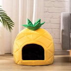 Hollypet Cat Bed Self-Warming Kitty Cave Hut House Nest Pet Sleeping Bed for Indoor Cats, Yellow, Pineapple Cave