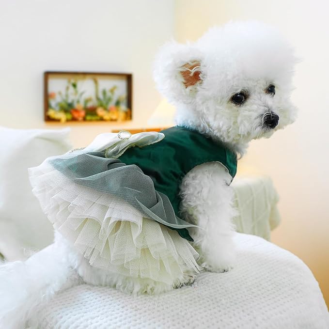 Fashion Sweet Puppy Dog Blingbling Princess Skirt Pet Dog Lace Cake Camisole Tutu Dress H-Dark Green S