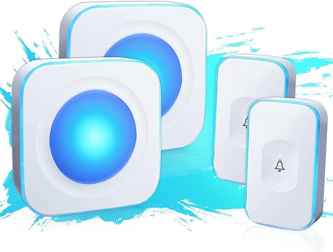 Wireless Doorbell 1200 feet Waterproof Door Bell with 2 Buttons with Different Tones Operating at 36 Melodies 4 Volume levels Flash Light 2 Receivers 2 Buttons White Jsieem