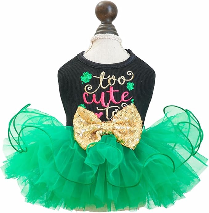 Furbabycare® Elegant Sweet St. Patrick's Day Puppy Dog Blingbling Princess Skirt Pet Dog Lace Cake Camisole Tutu Dress B-Green-3 X-Small