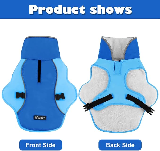 EMUST Dog Coat Winter, Warm Dog Snow Jacket for, Adjustable Small/Medium/Large Dogs Coat/s for Winter, New Blue, L