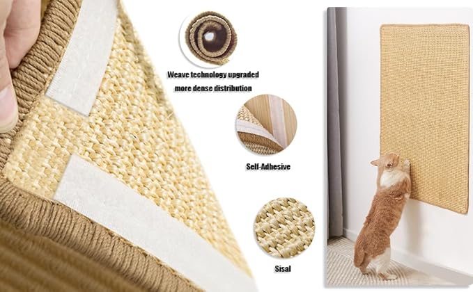 Cat Scratcher Mat Natural Sisal Fabric Cat Scratching Pad Couch Protector Horizontal Floor Cat Carpet Easy Use for Indoor Cats, Beige 1, 20" x 35"